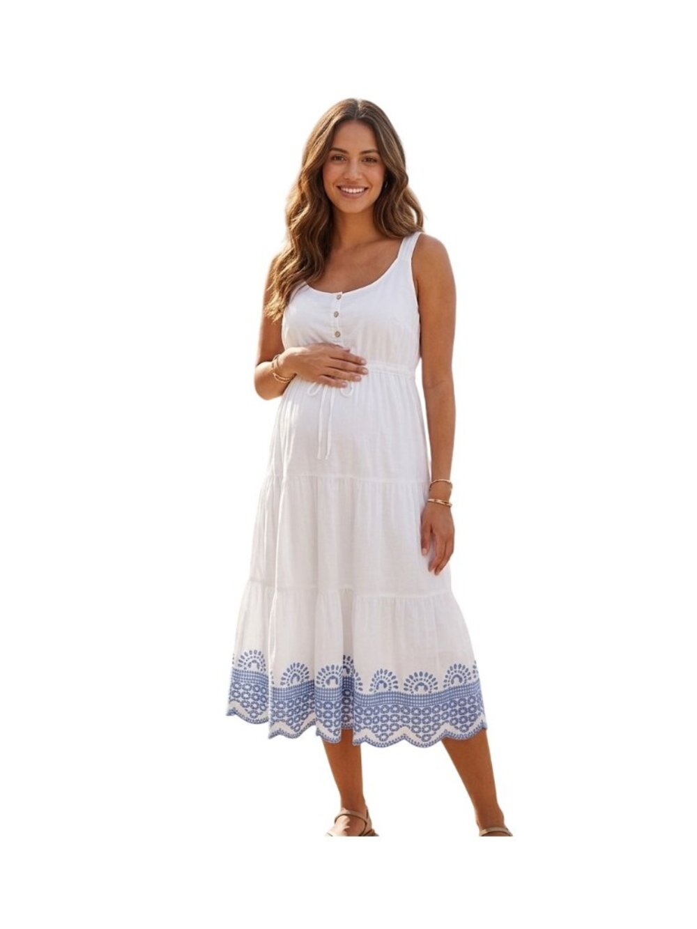 Seraphine Sabrina Maternity & Nursing White Embroidered Eyelet Tiered Sundress 6